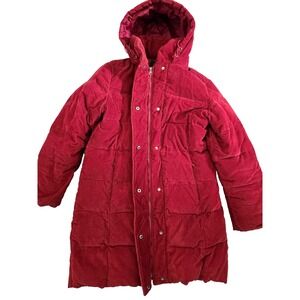 1 Madison‎ Vintage Red Corduroy Puffer Jacket With Hood Small Feather Lite Down
